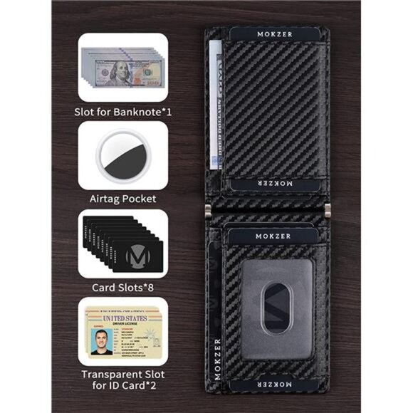 AirTag Wallet Men Slim Minimalist Bifold Wallet With AirTag Holder RFID Blocking - Picture 5 of 7